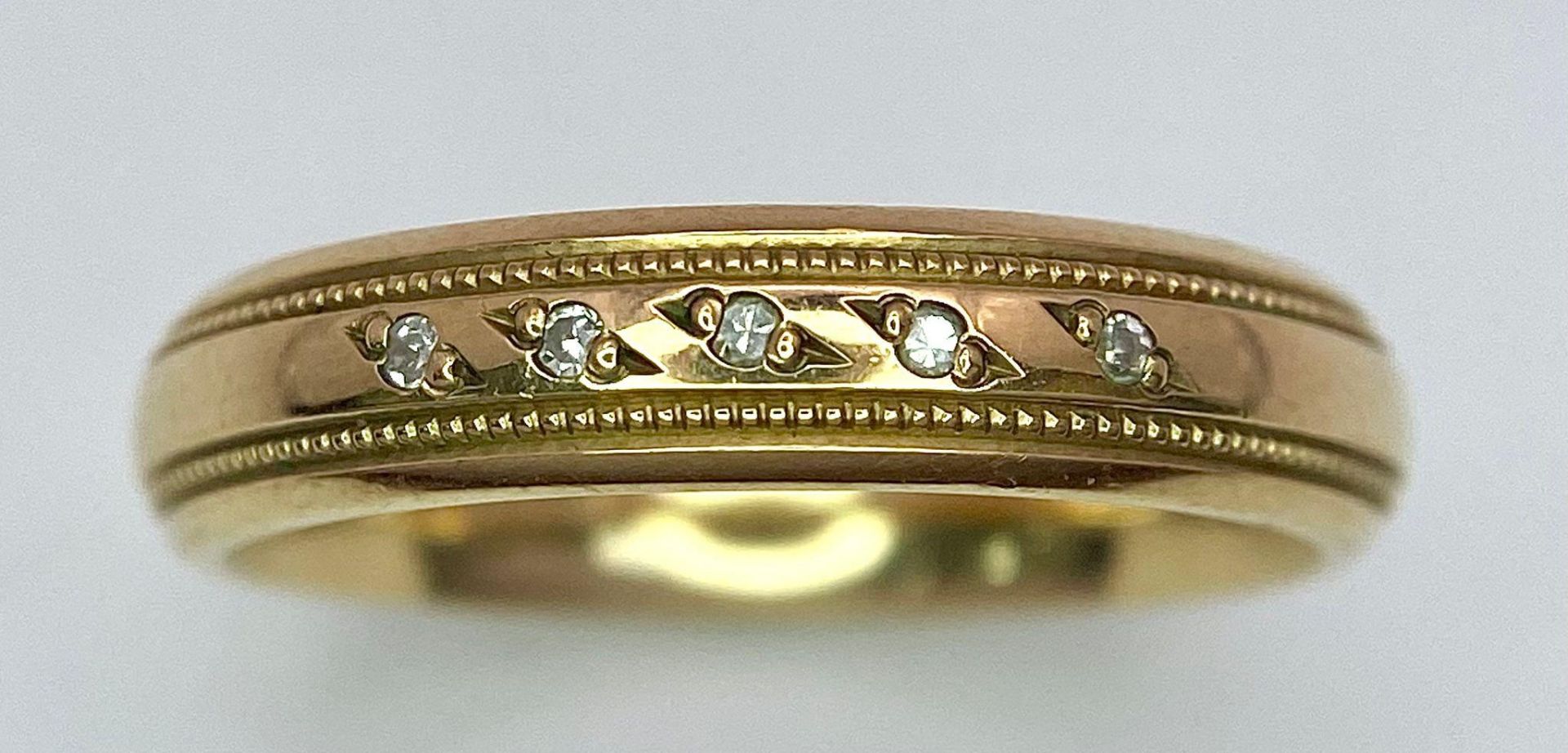 A Vintage 9K Yellow Gold Five Stone Diamond Ring. Size L. 3.75g weight. Full UK hallmarks. - Image 2 of 6