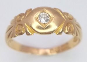 AN ANTIQUE 18K YELLOW GOLD DIAMOND RING. 2.5G. SIZE Q. HALLMARKED BIRMINGHAM 1897.