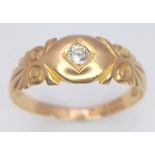 AN ANTIQUE 18K YELLOW GOLD DIAMOND RING. 2.5G. SIZE Q. HALLMARKED BIRMINGHAM 1897.