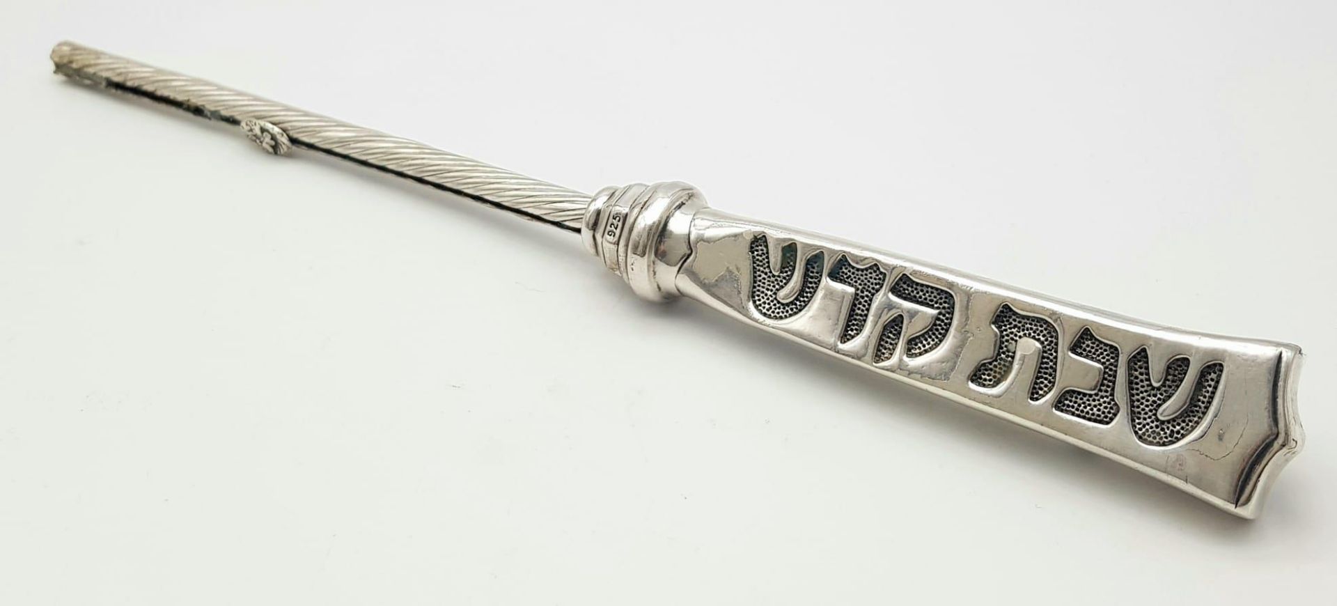 A SILVER SHABAT CANDLE IGNITER . 92gms 31cms IN LENGTH .