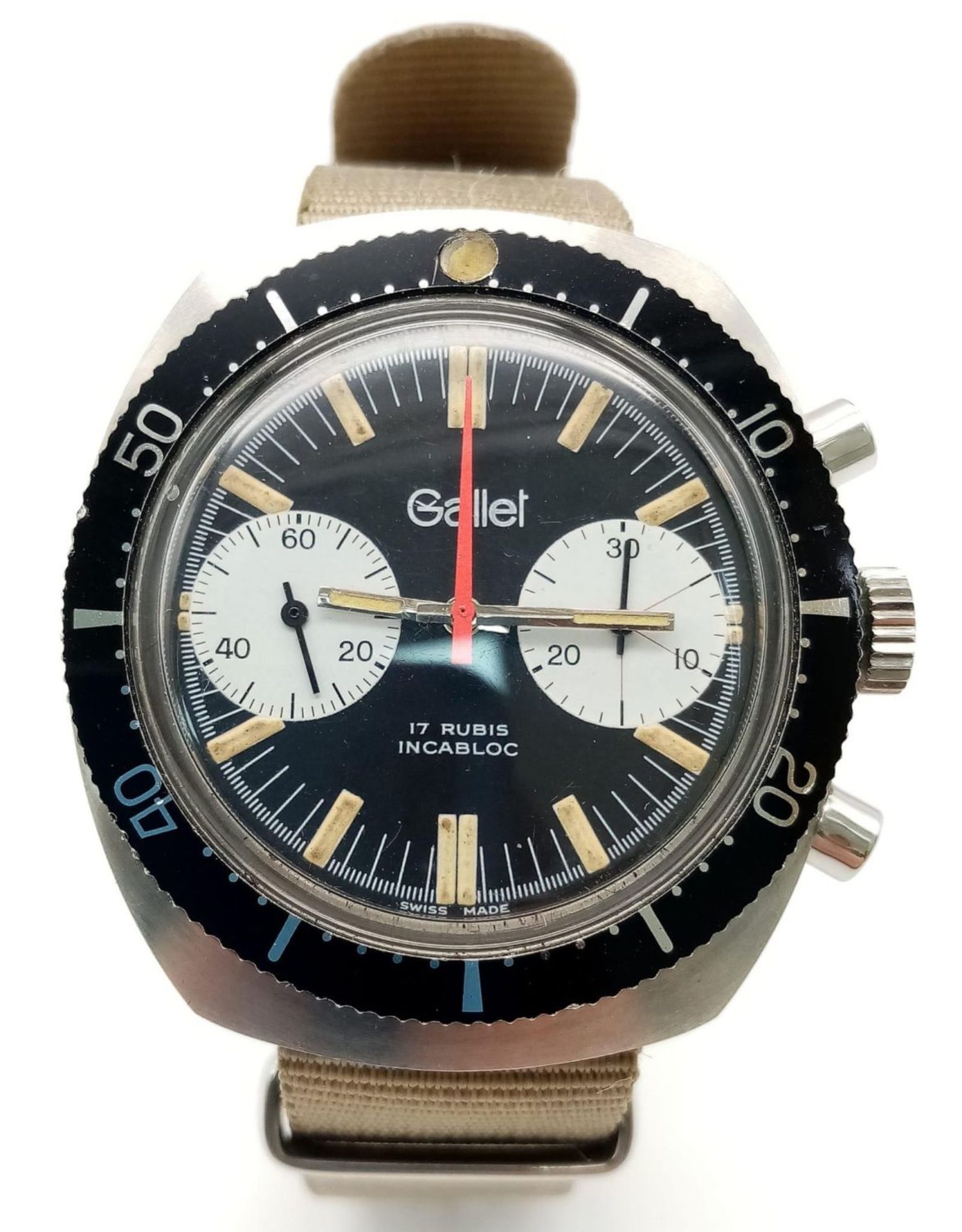 A GALLET-LEGION ETRANGERE gents watch, case 39 mm, black dial with two sub-dials, calibrated - Bild 3 aus 10