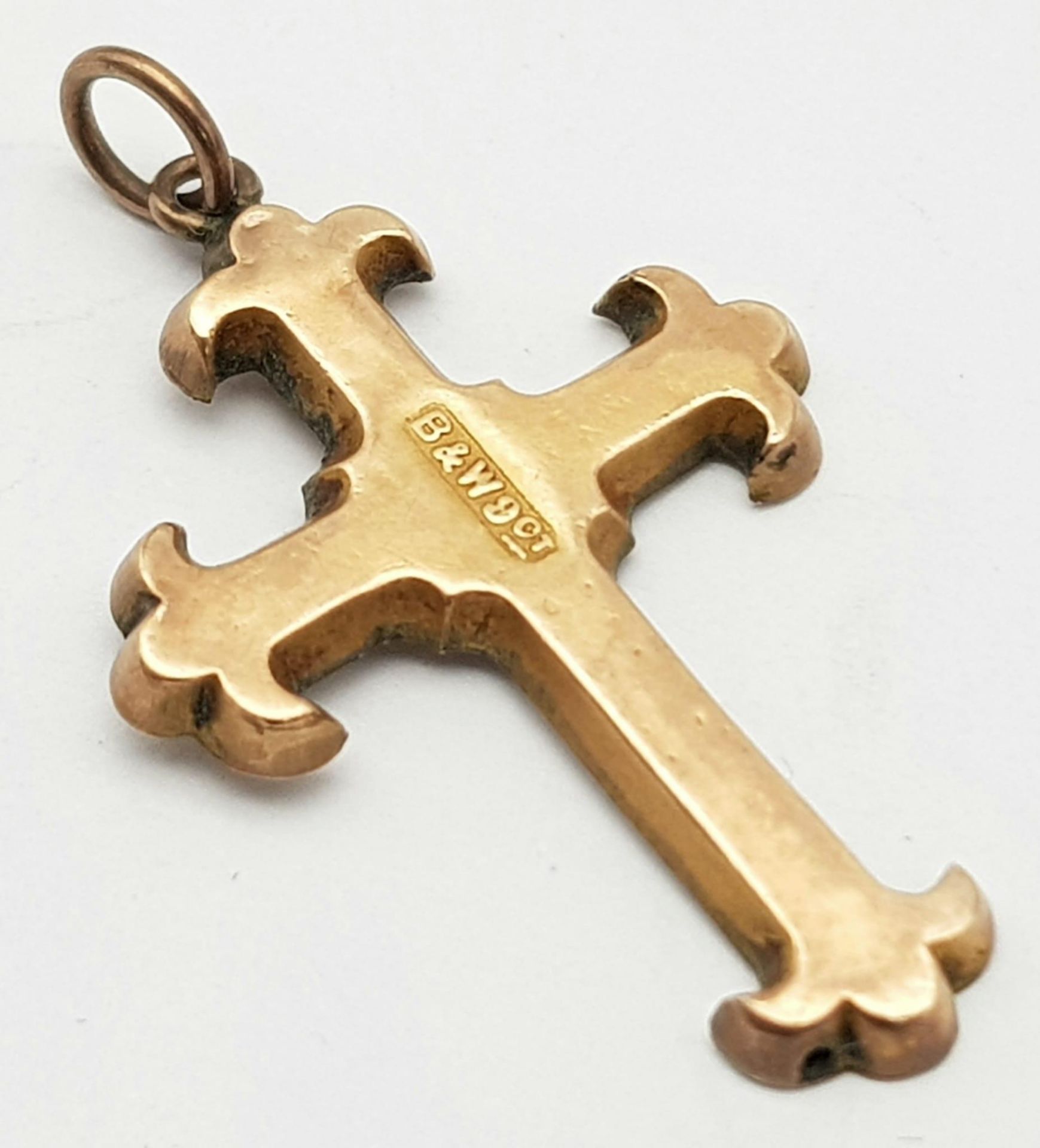 A Vintage 9K Yellow Gold Cross Pendant. 3.5cm. 1.1g weight. - Bild 2 aus 4