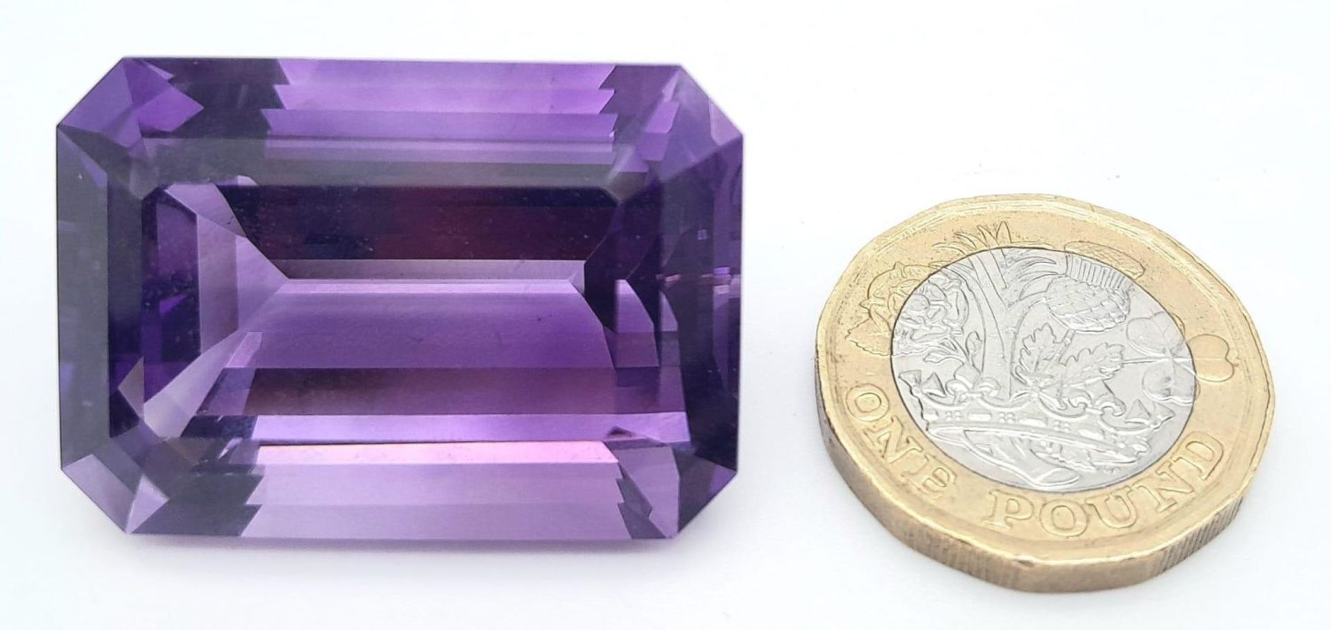 A large (92.03 carats), octagonal step cut AMETHYST, with excellent vivid and uniform colouration - Image 7 of 8