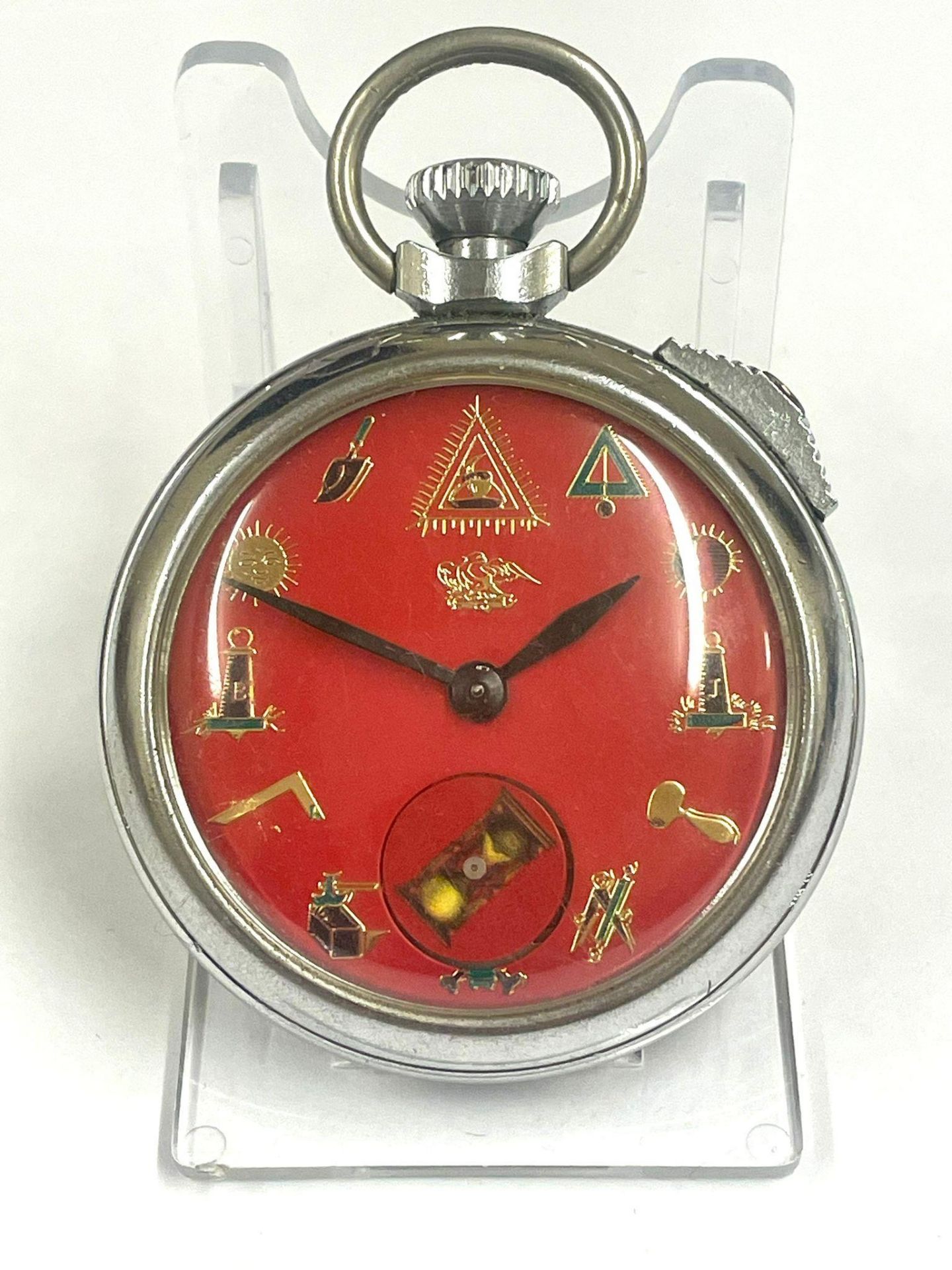 Vintage Masonic automaton ( rotating hourglass ) pocket watch working