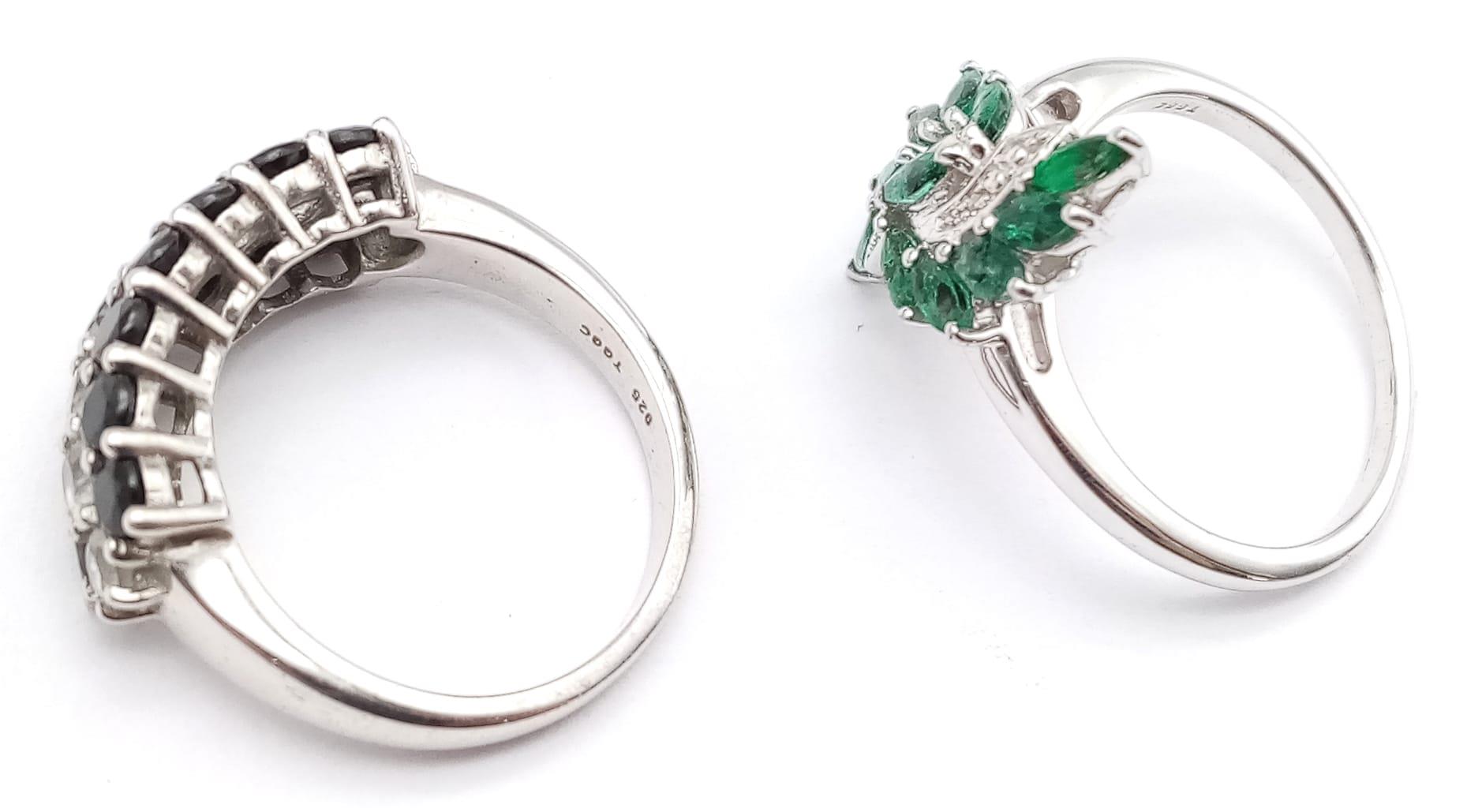 Two 925 Sterling Silver Gemstone Rings: Sapphire - Size P and Emerald - Size -R. - Image 4 of 6