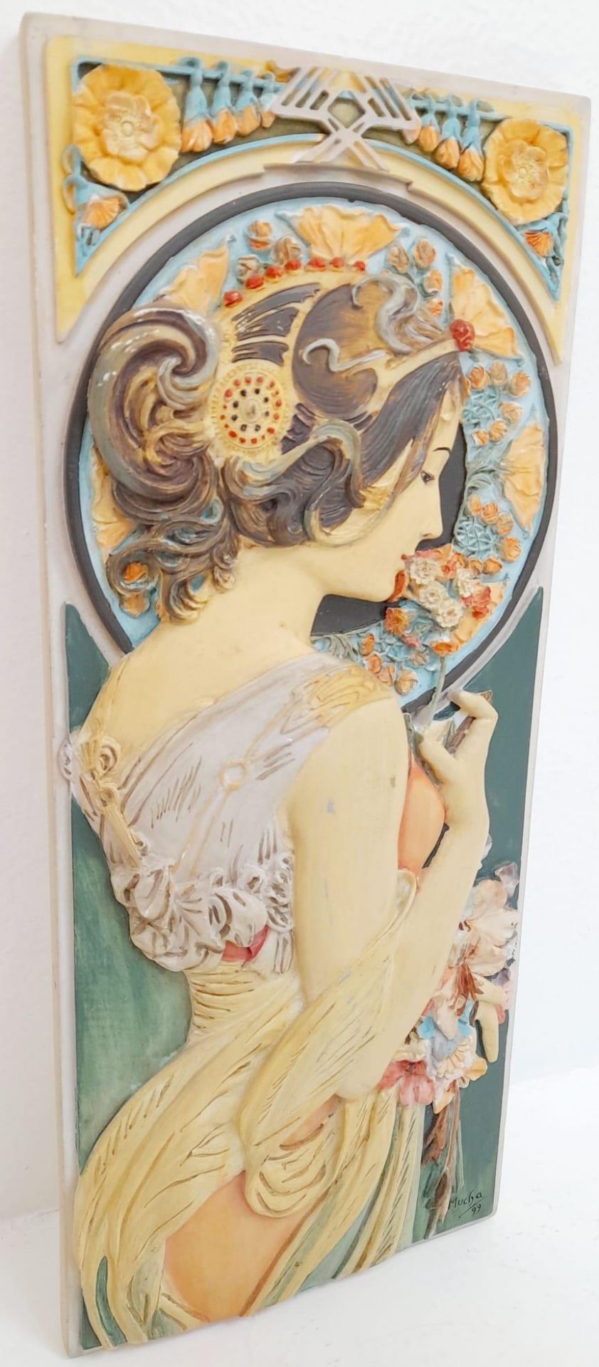 A Vintage 1999 Dated Art Nouveau Design Plaster Relief Wall Plaque 28 x 12cm. Excellent Condition. - Bild 4 aus 7