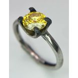 A 1ct Yellow Moissanite Solitaire Ring - Set in 925 Silver. Comes with a GRA certificate. Size L.