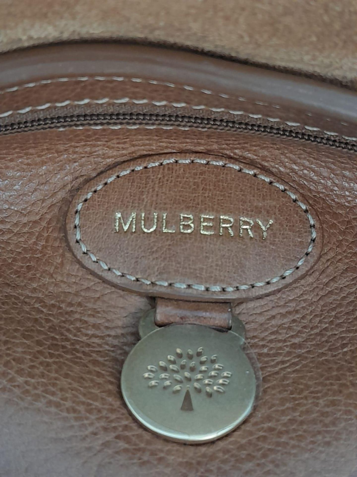 A Mulberry Small Bayswater Satchel. Oak coloured textured exterior with gold tone hardware. - Image 8 of 9