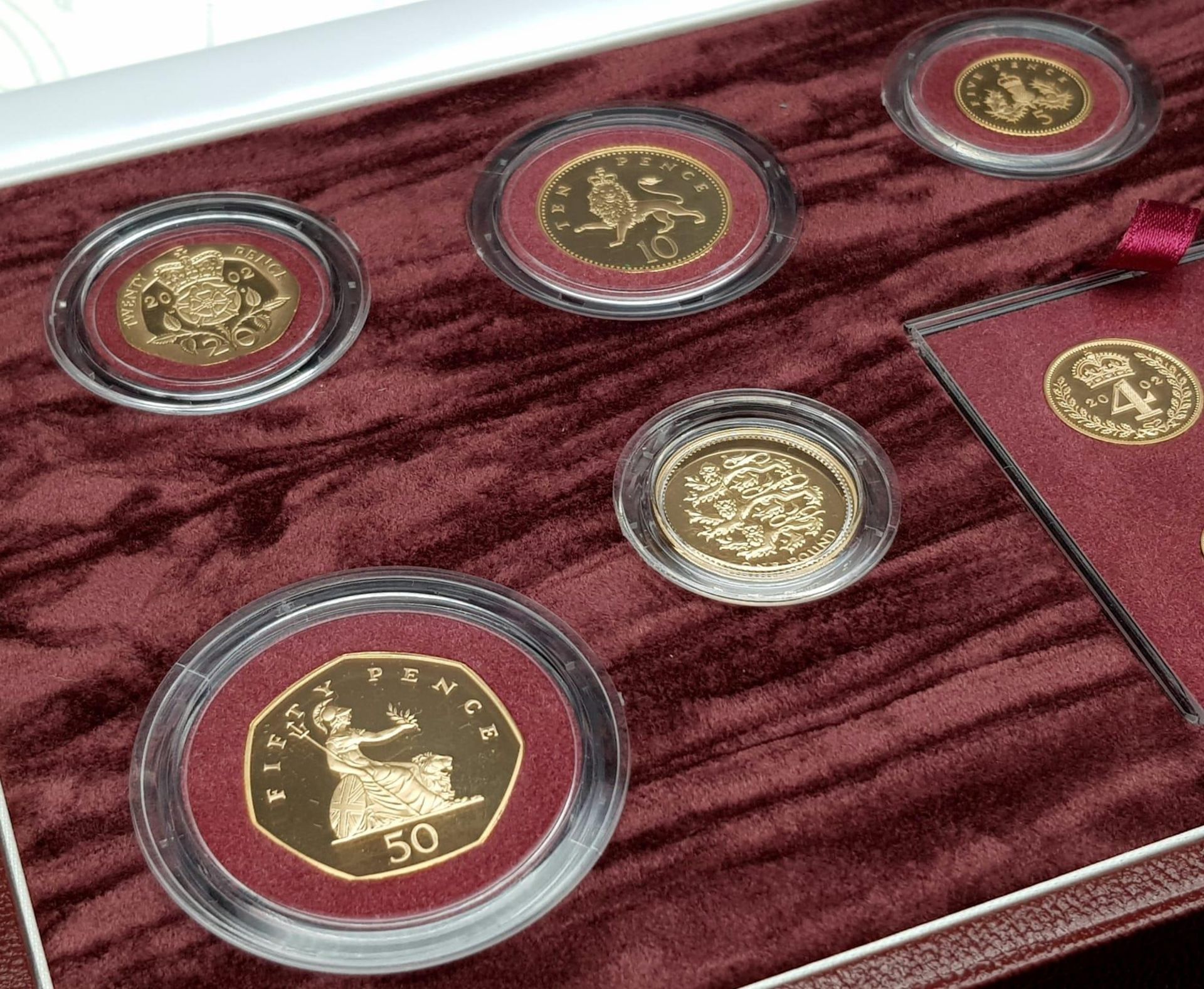 A Breathtaking Limited Edition 2002 Golden Jubilee 22K Gold Proof Coin Set. This set contains a - Image 4 of 21