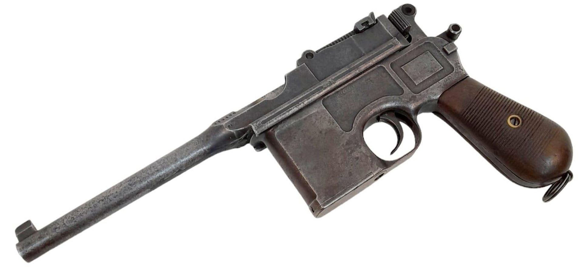An Antique Deactivated 1916 German 'Broomhandle' Mauser Pistol. In total original condition, with - Image 6 of 9