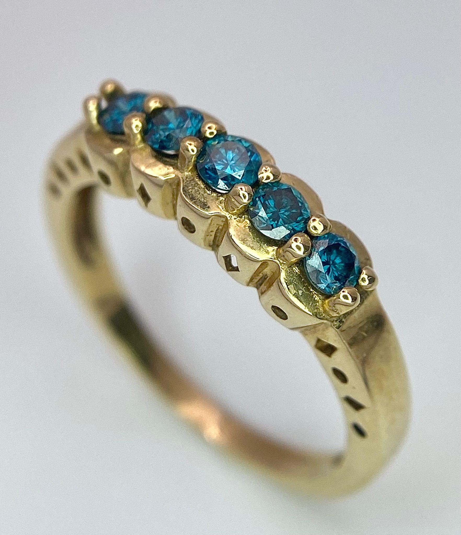 A 9K Yellow Gold Five Stone Topaz Ring. Size L. 2.12g total weight. - Image 3 of 6