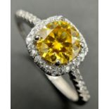 A 1ct Golden Yellow Moissanite Ring. VVS1 Grade. Comes with a GRA certificate. Size N.