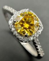 A 1ct Golden Yellow Moissanite Ring. VVS1 Grade. Comes with a GRA certificate. Size N.