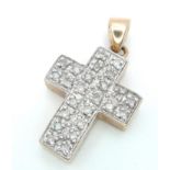 A 9 K yellow gold cross studded with diamonds (0.25 carats), dimensions (with bail): 24 x 14 x 4 mm,