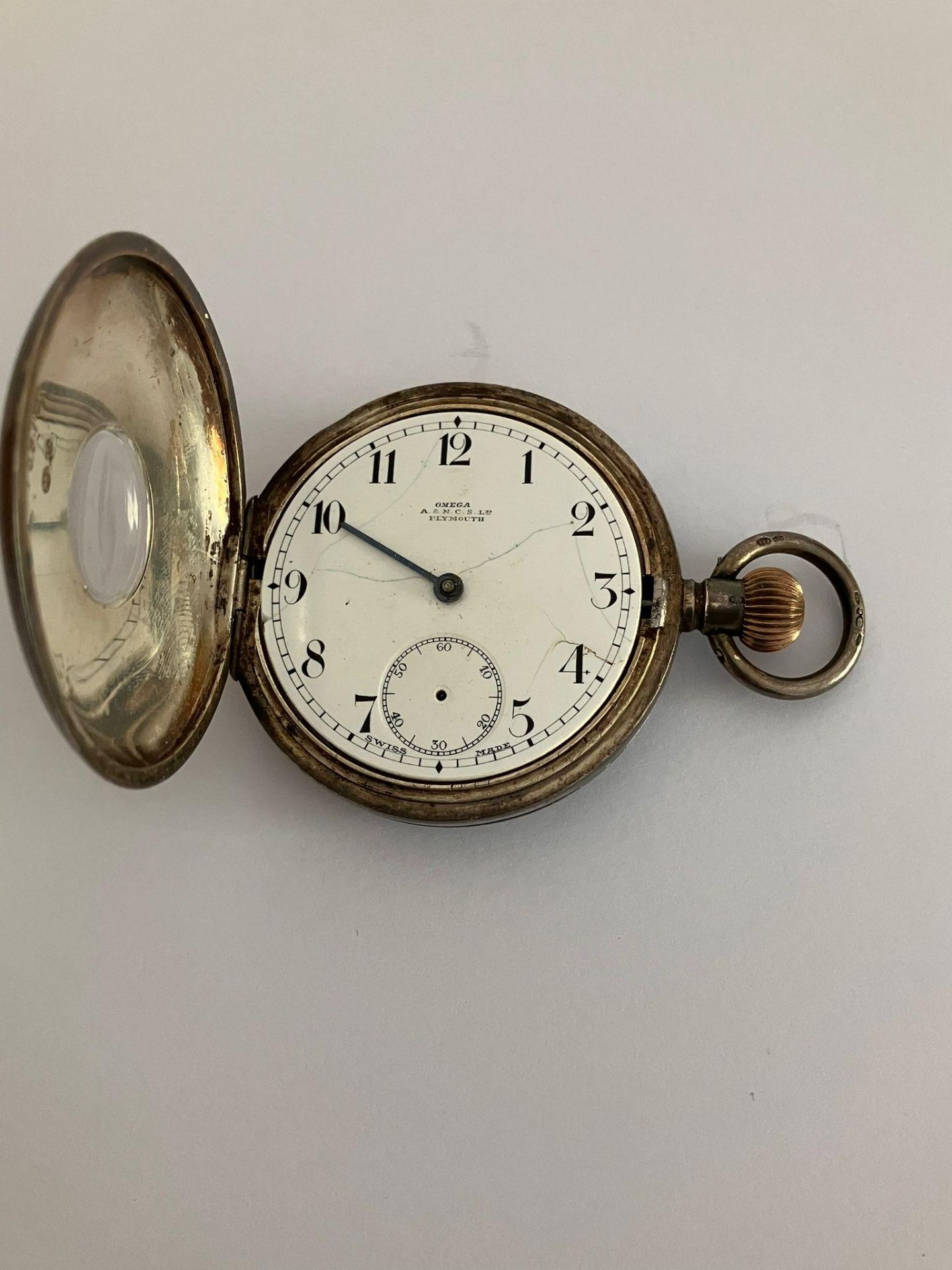 Antique SILVER OMEGA HALF HUNTER POCKET WATCH. Full Hallmark for 1912. Retailed by the Army and Navy - Bild 2 aus 7