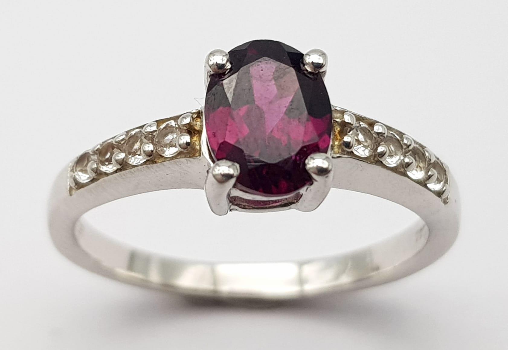 Three 925 Sterling Silver Gemstone Rings: Garnet - Size R, Amethyst - Size P and Emerald - Size P. - Image 8 of 13