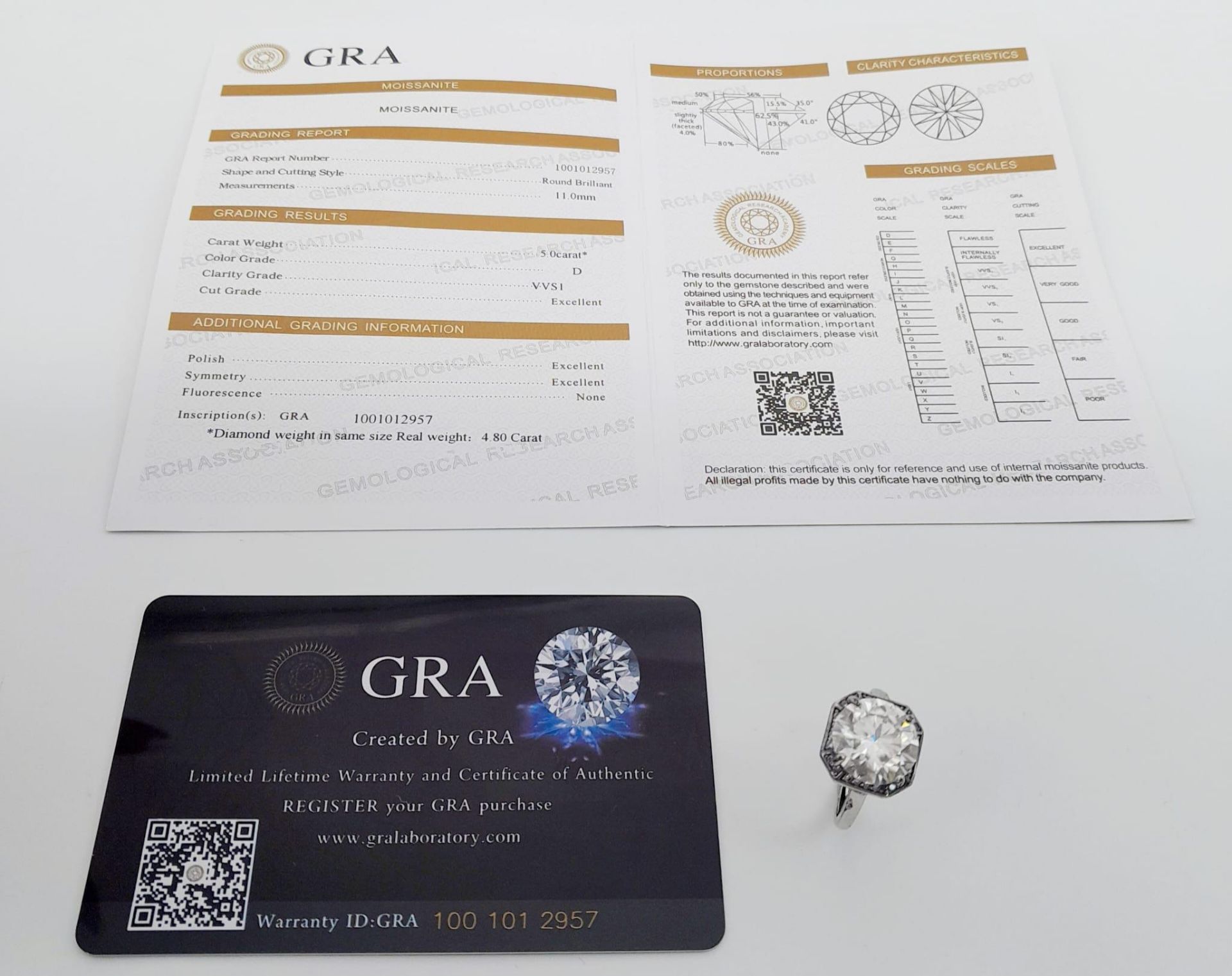 A 5ct Brilliant Round Cut White Moissanite Ring - Set in 925 silver. Size M. Comes with a GRA - Image 8 of 8