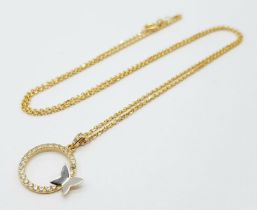 a pretty 18K Yellow Gold CZ stone Set Butterfly pendant on 19” length 18k gold Necklace, 3.9g
