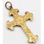 A Vintage 9K Yellow Gold Cross Pendant. 3.5cm. 1.1g weight.