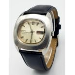 A Vintage Seiko (7006-5000) Automatic Gents Watch. Black leather strap. Stainless steel case - 39mm.