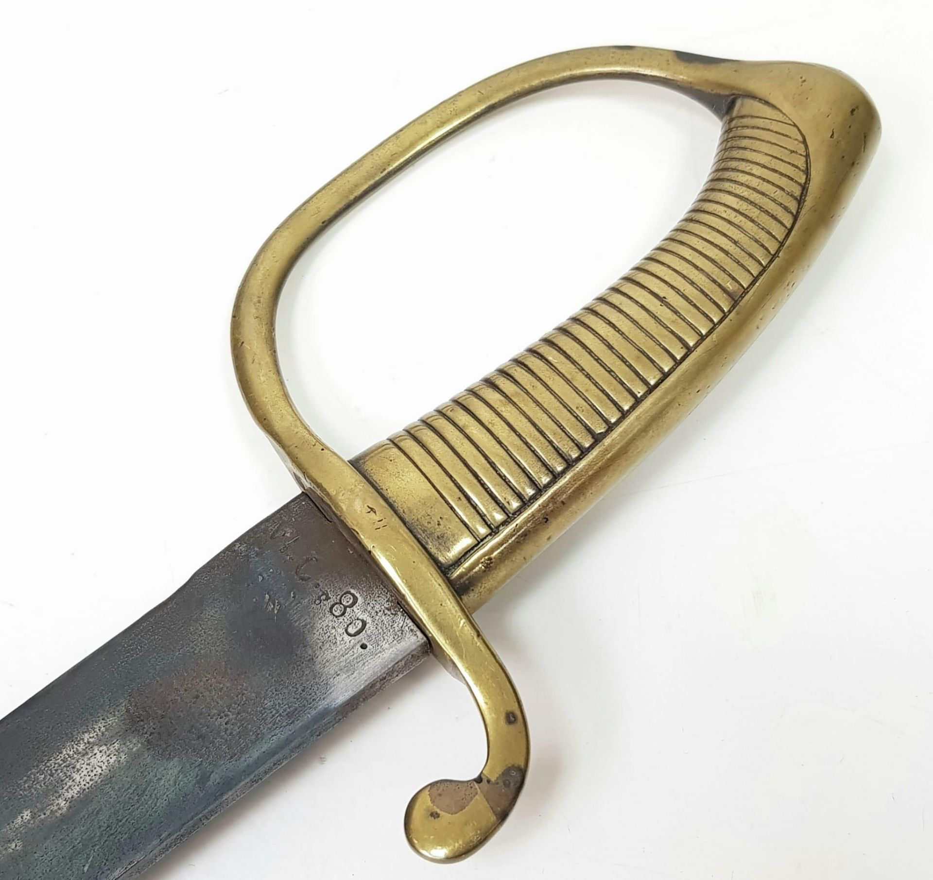 A Victorian Police Inspectors Short Sword in Original scabbard. Broad, curved blade and Brass - Image 3 of 8