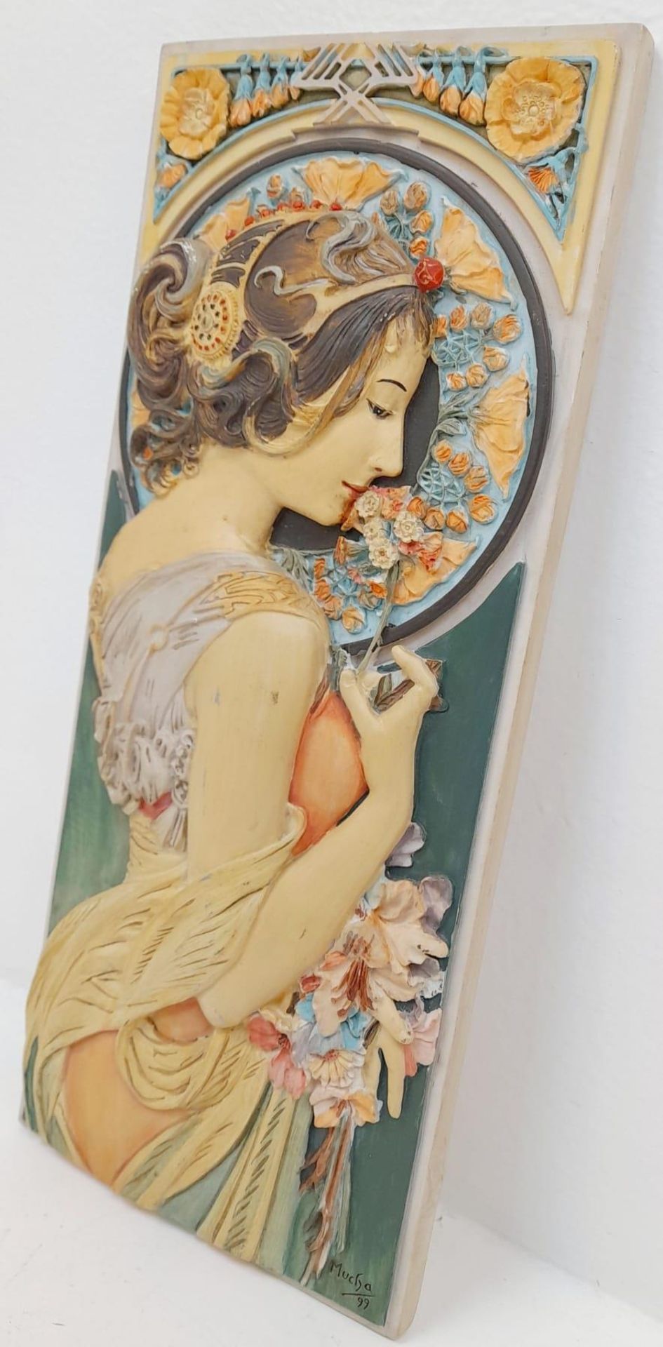 A Vintage 1999 Dated Art Nouveau Design Plaster Relief Wall Plaque 28 x 12cm. Excellent Condition. - Bild 2 aus 7