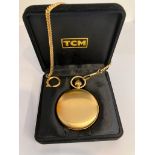 TCM SKELETON POCKET WATCH and CHAIN. Gold Plated. Manual winding/automatic movement. Skeleton