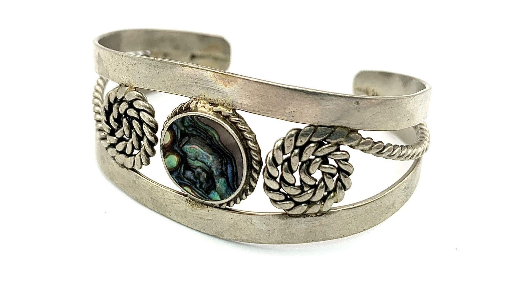 A Mexican Silver Abalone Cuff Bangle - Bild 4 aus 6