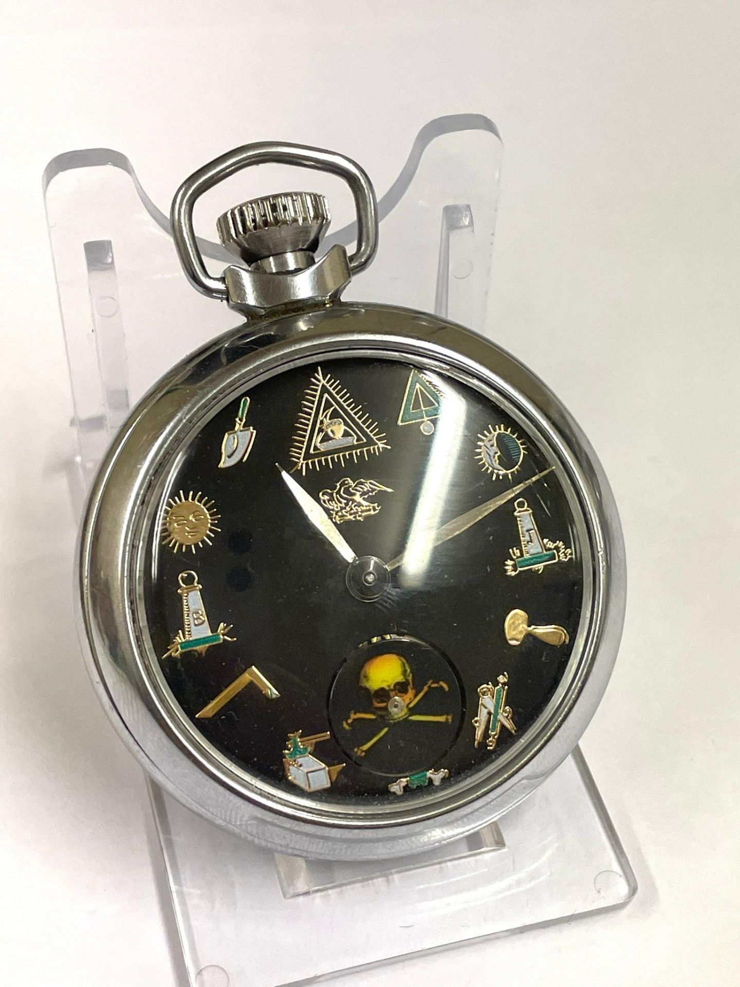 Vintage Masonic automaton ( rotating skull ) pocket watch . Working - Bild 2 aus 2