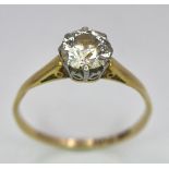 A Vintage 18K Yellow Gold and Platinum Diamond Solitaire Ring. 1ct brilliant round cut diamond. Size
