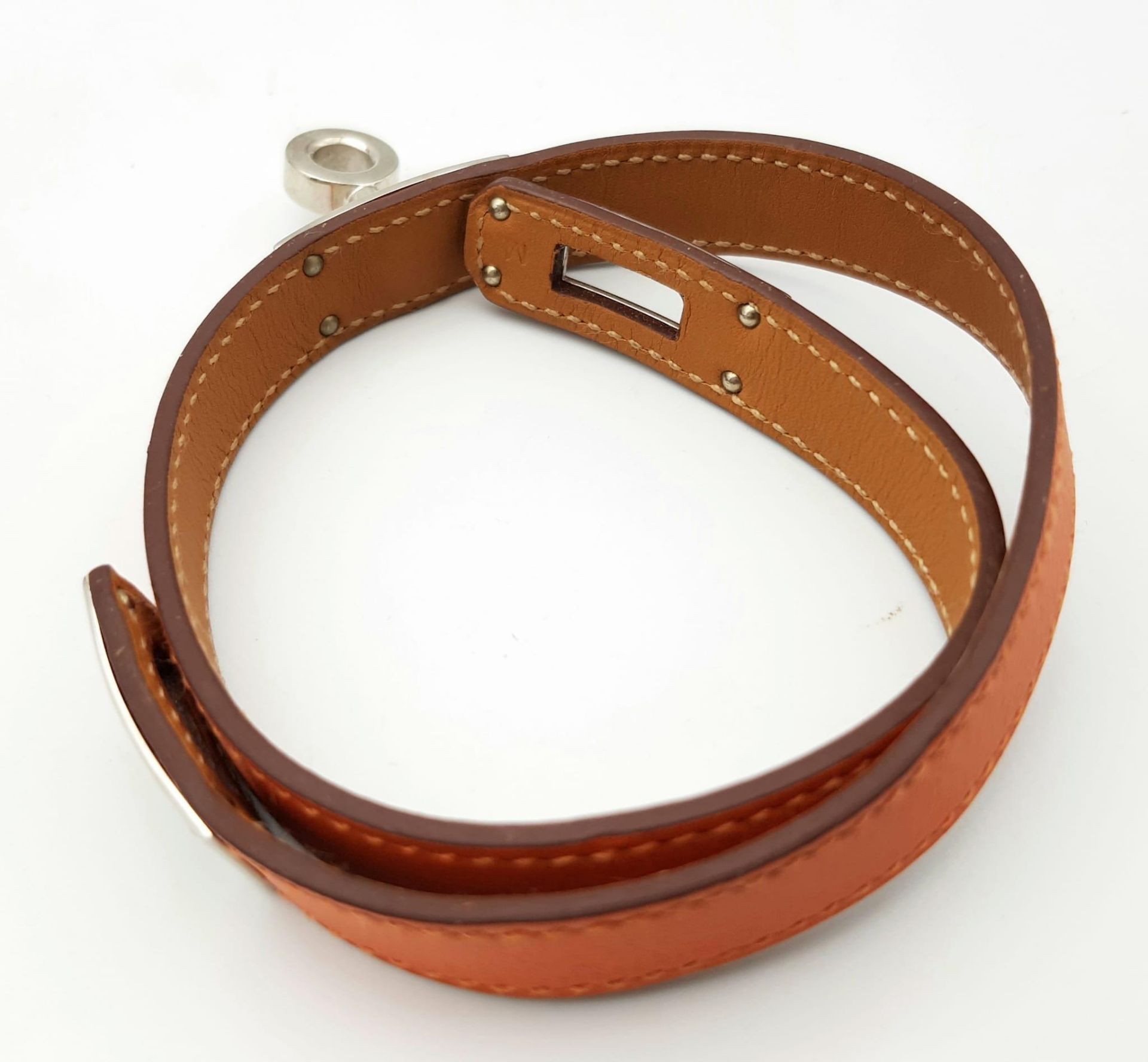 A Hermes Brown Bracelet with Silver Tone Hardware. 39cm. Ref: 016717 - Image 4 of 5