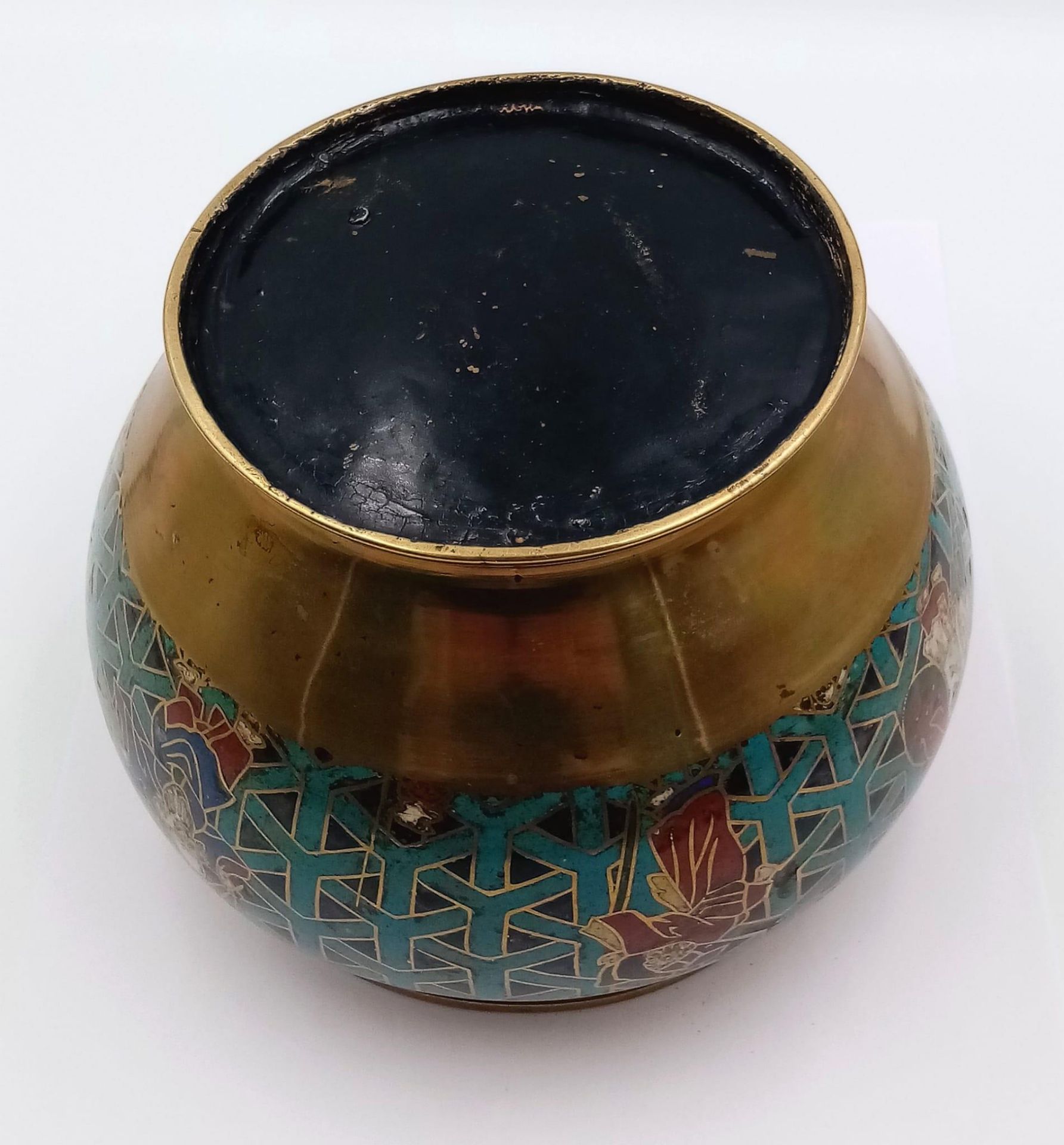 A Wonderful, Very Attractive Antique Japanese Champleve Enamelled Brass Pot - It depicts the seven - Image 5 of 6