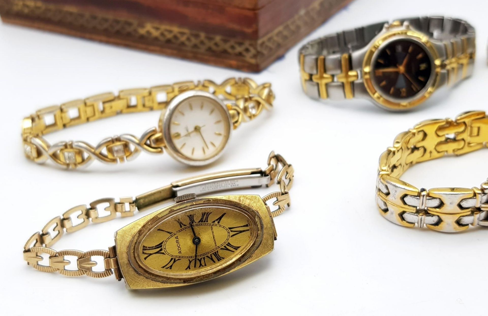 A Decorative Asian Themed Trinket Box with Six Vintage Ladies Quartz Watches - In need of batteries. - Image 4 of 6