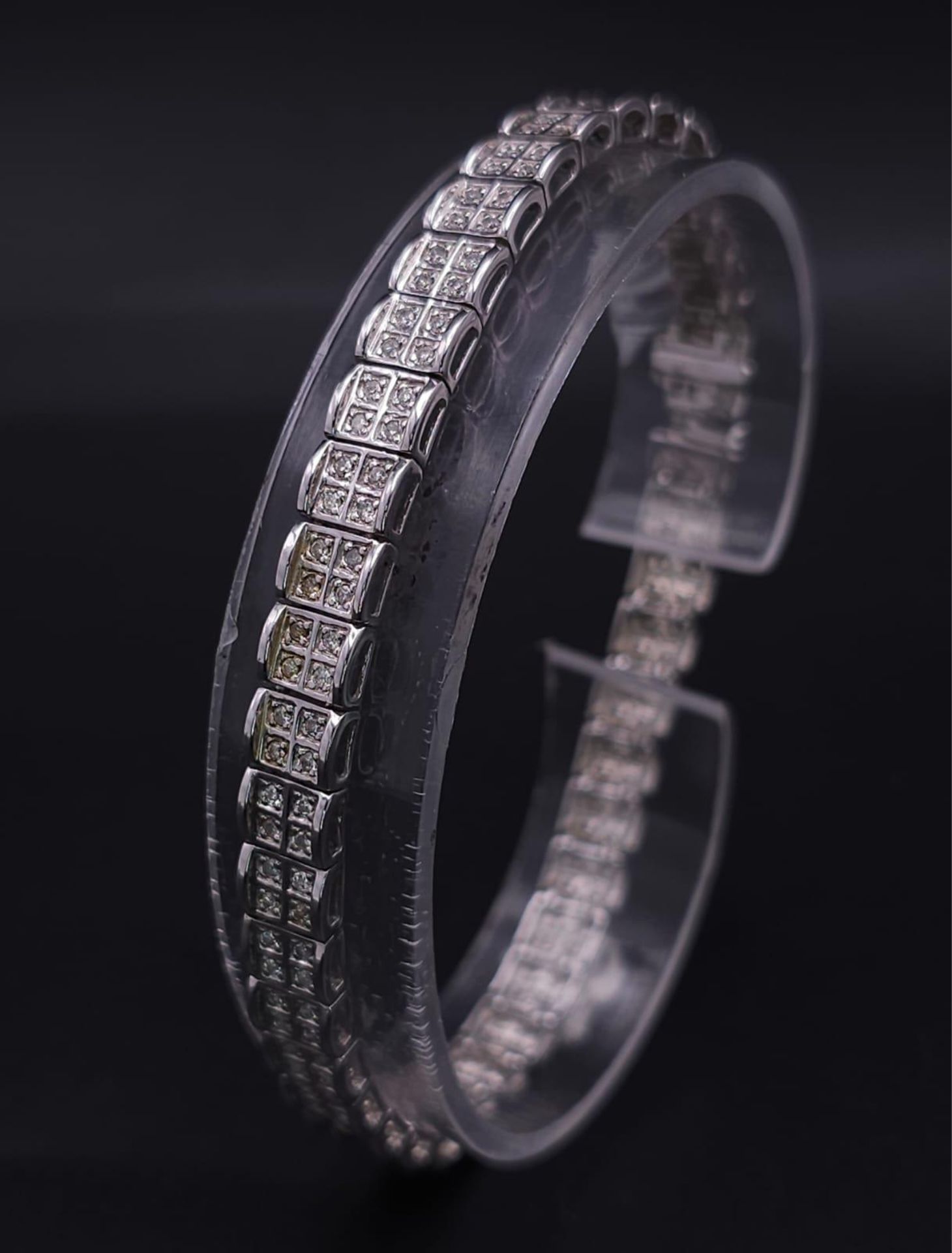 A 9K White Gold Diamond Set Bracelet, with Under Safety Catch Fitting. 1ctw, 19cm length, 12.7g - Image 6 of 14