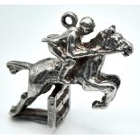 A Sterling Silver Jockey Horse Racing Charm. 2.3cm x 2cm, 5g weight. Ref: SC 7095