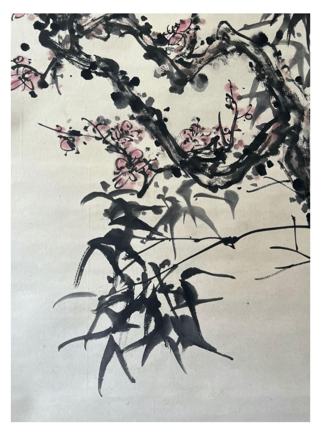 Plum blossom and bamboos - Chinese ink and watercolour on paper scroll. In memory of the noble - Image 6 of 7