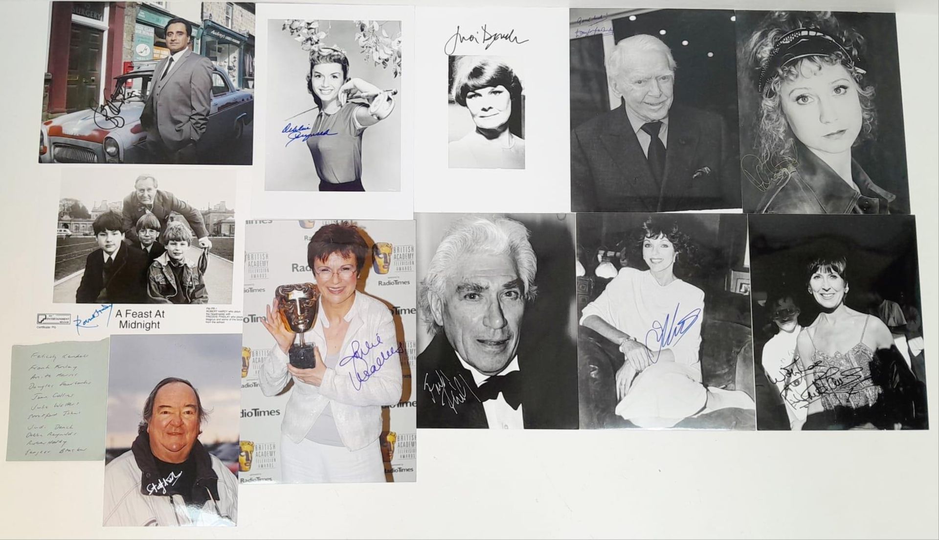 Eleven Autographs on Pictures From Film and TV Stars. Includes: Felicity Kendall, Judi Dench and