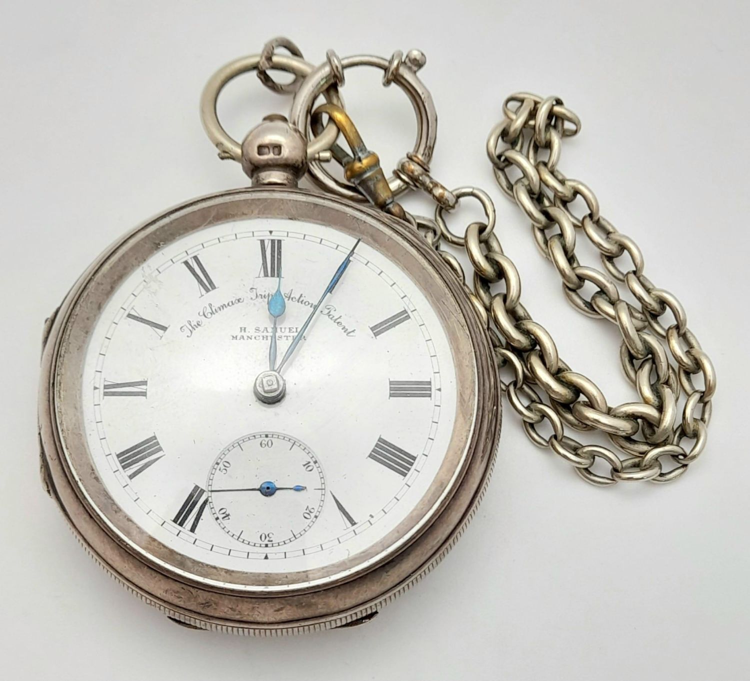 An Antique Sterling Silver Cased H. Samuel - The Climax Trip Action Pocket Watch. Hallmarks for - Image 3 of 18