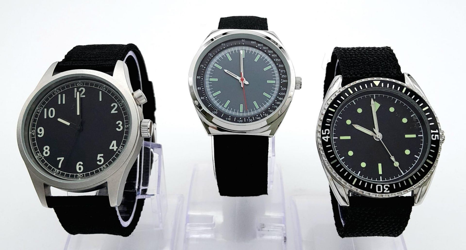 Three Military designed Homage Watches Comprising; 1) Swedish Airforce Watch (40mm Case), 2)