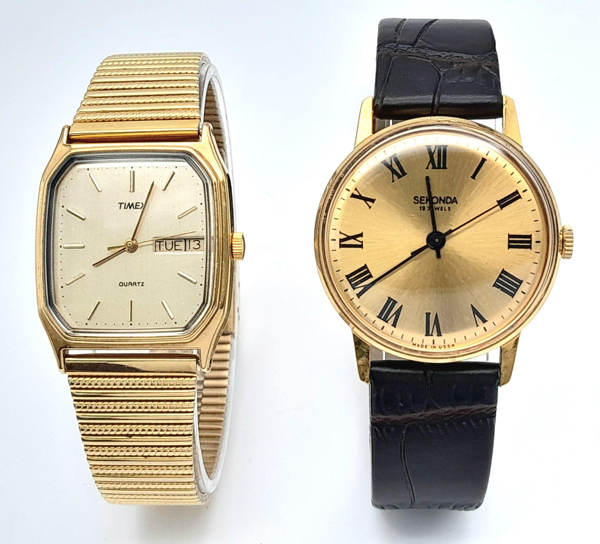 A Vintage Timex and Sekonda Quartz Watch. Sekonda -34mm and Timex - 28mm case. Both in good