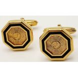 Pair of Yellow Gold Gilt Hexagon Shape Cufflinks by Dunhill. 1.5cm Wide. Complete with their