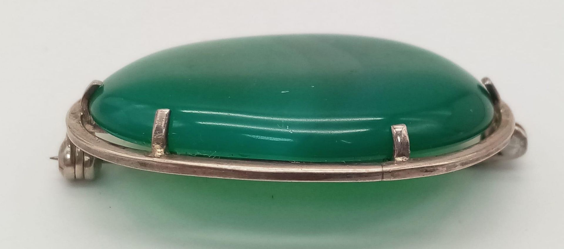 STERLING SILVER MALACHITE SET BROOCH, WEIGHT 11.2G - Bild 4 aus 8