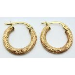 A Pair of 9K Yellow Gold Small Creole Earrings. 1.2g weight.