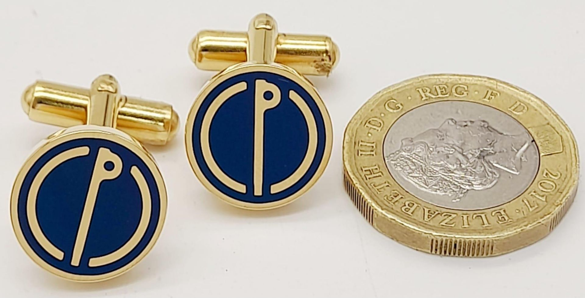 A Pair of Round Yellow Gold Gilt Blue Panel Inset Cufflinks by Dunhill in their original - Image 8 of 11