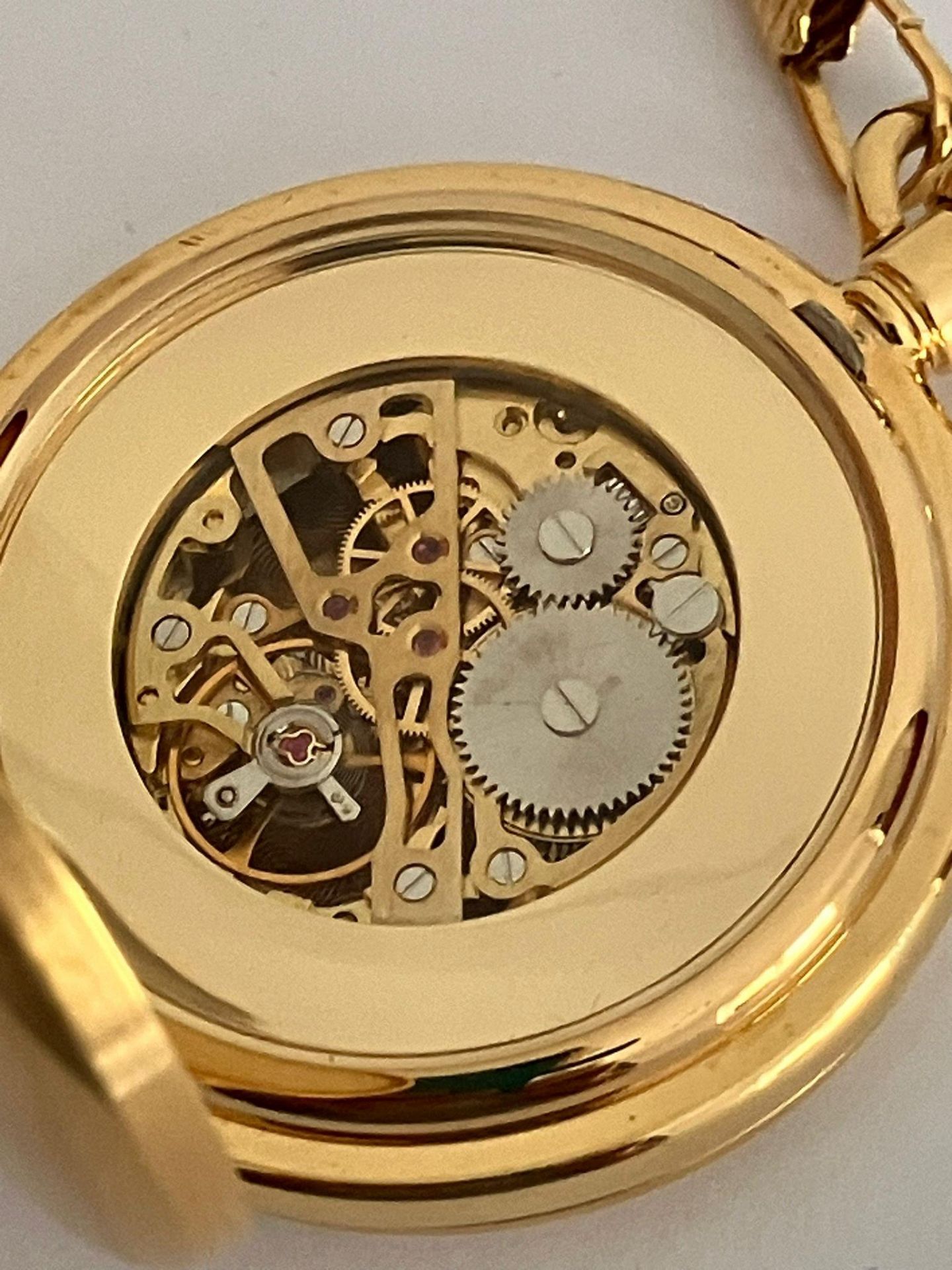 TCM SKELETON POCKET WATCH and CHAIN. Gold Plated. Manual winding/automatic movement. Skeleton - Bild 5 aus 11