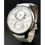 A Wyler Vetta Regulateur Quartz Gents Watch. White leather strap. Stainless steel case - 44mm. White