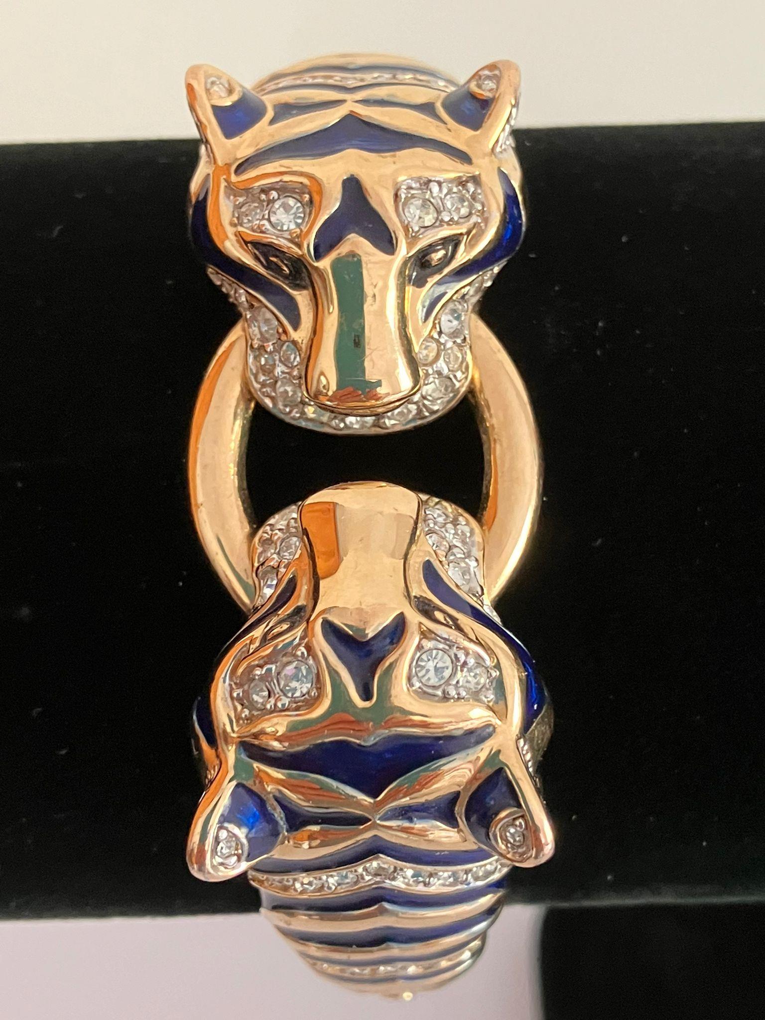Vintage ‘Duchess of Windsor’ LEOPARD BANGLE. Heavily decorated with blue enamel and clear gemstones. - Image 2 of 3