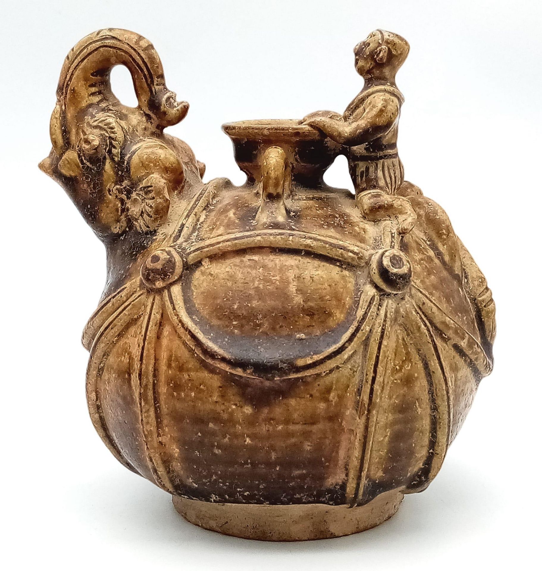 An Unusual and Rare Antique (18th Century) Thai, Brown Glazed Pot - In the form of an Elephant and - Image 3 of 9