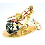 A 9K YELLOW GOLD ENAMELLED ST GEORGE & DRAGON CHARM - AMAZING DETAIL! 4.6G