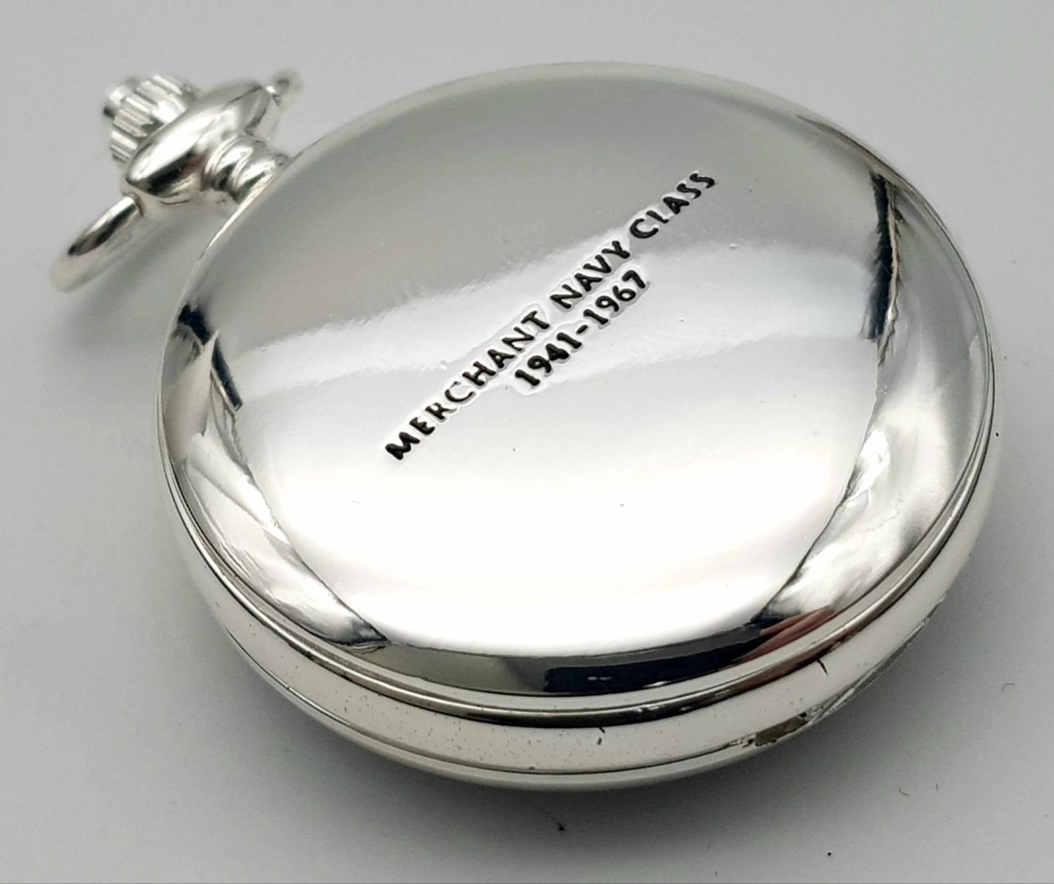 A Manual Wind Silver Plated Pocket Watch Detailing the Steam Train ‘Merchant Navy Class’, with - Image 9 of 10